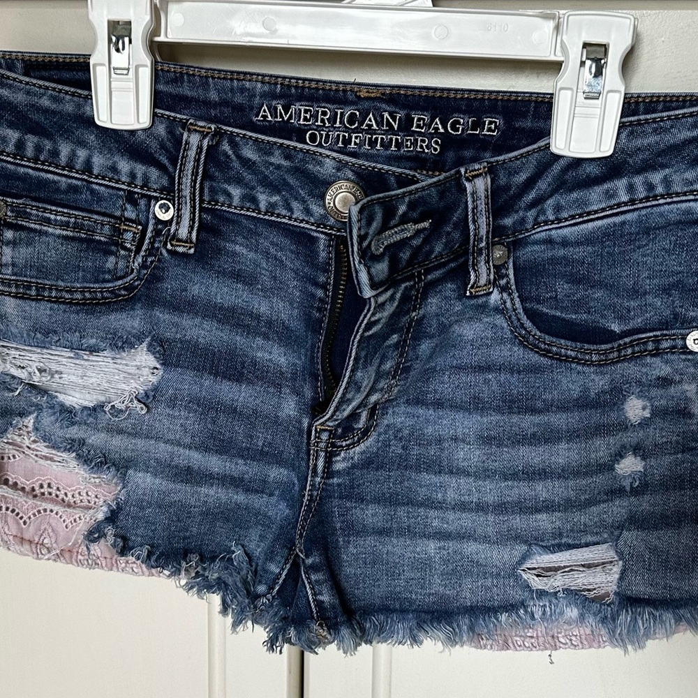 American Eagle Outfitters Dark Blue Ripped Jean Shorts